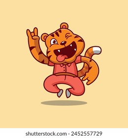 simple mascot logo happy tiger character design	