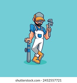 simple mascot logo plumber character design	