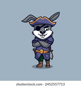 simple mascot logo Rabbit and pirate character design	
