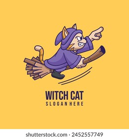 simple mascot logo witch cat character design