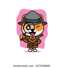 simple mascot logoShiba Inu Detective character design