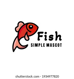 Simple Mascot Vector Logo Design Cute Fish In Color Red