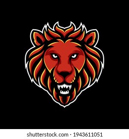 Simple Mascot Vector Logo Design Lion Face in Color Red