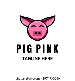Simple Mascot Vector Logo Design of Pig Pink