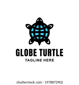 Simple Mascot Vector Logo Design of Dual Meaning Combination Turtle and Globe