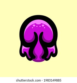 Simple Mascot Vector Logo Design Cute Jellyfish in color purple