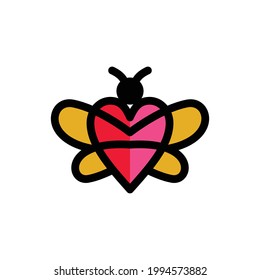 Simple Mascot Vector Logo Design of Dual Meaning Combination Love and Bee Flying in background white