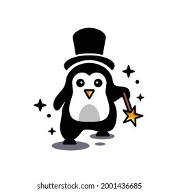 Simple Mascot Vector Logo Design Shaped magician penguin
