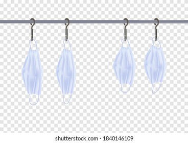 A simple masks hung on a clothesline vector isolated on transparency background