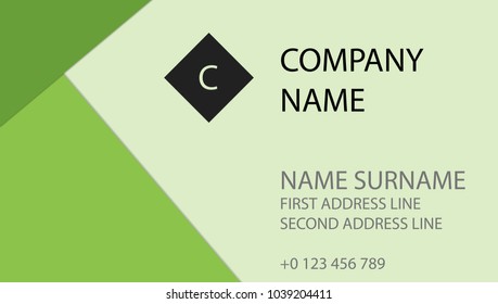 Simple material design business contact card. Green flat design, place for logo and text. EPS10 vector.