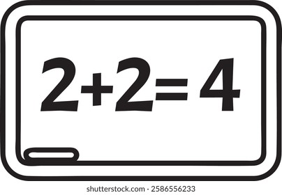 Simple math equation written with chalk on a blackboard showing two plus two equals four, representing basic arithmetic and elementary education