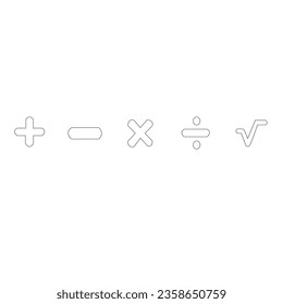 Simple math symbol for calculating such as plus, minus, multiplication, divide, and percent root with simple style