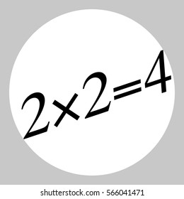 Simple mathematical equation. Black icon in white circle at gray background.