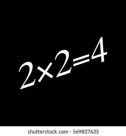 Simple mathematical equation. White icon on black background.