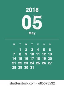 Simple May 2018 calendar. Week starts from Monday.