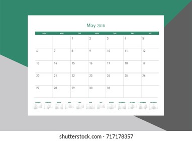 Simple May 2018 calendar. Week starts from Sunday.