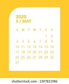 Simple May 2020 calendar. Week starts from Sunday.