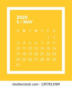 Simple May 2020 calendar. Week starts from Sunday.
