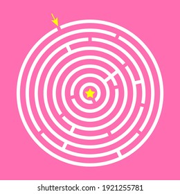 Simple maze template. Logic game for kids. Isolated circle labyrinth.  Find right way. Riddle vector illustration. 