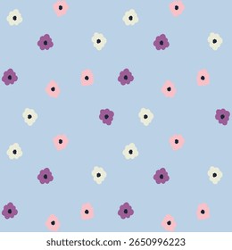 Simple meadow flowers tender colors seamless vector pattern. Small buds floral fabric textile print background.