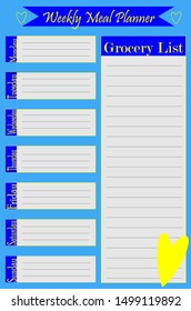 Simple meal planner template vector in blue, light grey and yellow 