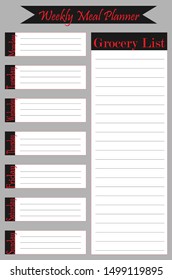 Simple meal planner template vector in light grey, red and black 