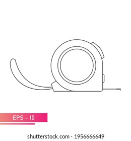 A simple measuring tape with a flexible strap. Linear design. On a white background. Tools for workers. Flat vector illustration.