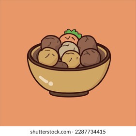 simple meatball bowl icon illustration design in brown color