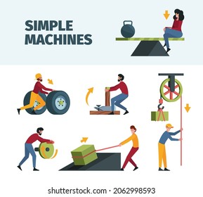 Simple mechanism. Physical force machine working force gear garish vector since processes