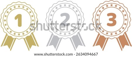 Simple medal icon line drawing with ribbon gold, silver and bronze (vector material)