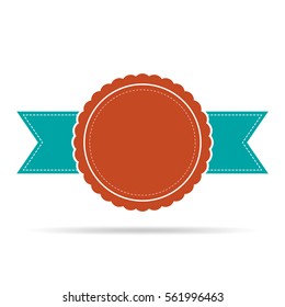 Simple medal icon with ribbon. Colored medal with shadow in flat design. Silhouette of trophy, awards or medal. Vector illustration.