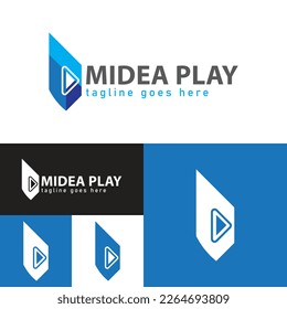 Simple Media play logo. Vector Illustration.Minimal Icon style. Black and white color.Unique, elegant, modern.