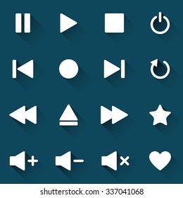 Simple media player icons on dark blue background, vector illustration for your application, web, template