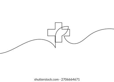 Cruz médica simple con el dibujo continuo del arte de una línea de la hoja