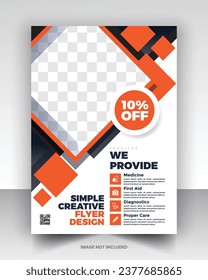 Diseño simple de volante médico arte vectorial con fuentes editables y decoración agradable combinación color amarillo naranja azul marino