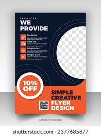 Simple medical flyer design vector art with editable fonts and decor nice color combination orange yellow black blue navy