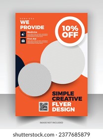 Diseño simple de volante médico arte vectorial con fuentes editables y decoración agradable combinación color amarillo naranja azul marino