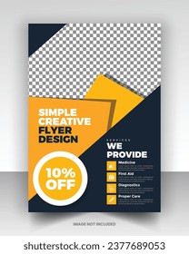 Diseño simple de volante médico arte vectorial con fuentes editables y decoración agradable combinación color amarillo naranja azul marino