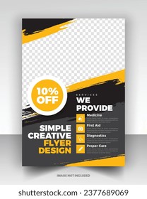 Simple medical flyer design vector art with editable fonts and decor nice color combination orange yellow black blue navy