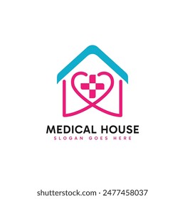 Simple medical house with medical house and heart symbol combination logo concept