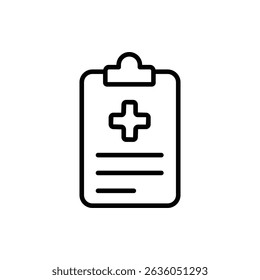 Simple medical report icon. Clipboard with a plus symbol.