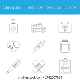 Simple Medical Vector Set Icons (Outline)
