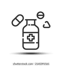 Simple medication outline icon, medicine and eating small shadow monotone color on the white background