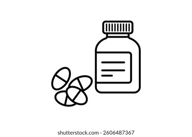 Simple Medicine Capsule Bottle Icon, medicine capsule bottle icon, pill bottle vector illustration, healthcare medicine jar, pharmacy capsule container icon