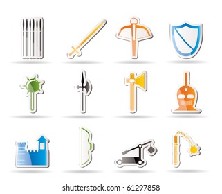 Simple medieval arms and objects icons - vector icon set