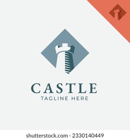 Simple Medieval Castle Fort Silhouette, European Historical Fortress Landmark Kingdom Building logo design