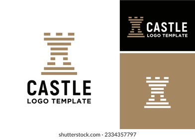 Simple Medieval Castle Fort Stronghold Silhouette, European Historical Fortress Landmark Kingdom Building or Chess Rook logo design