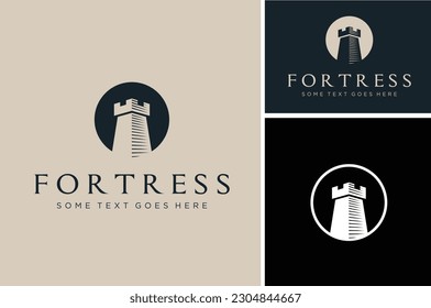 Simple Medieval Castle Stronghold Fort Silhouette, European Historical Middle Ages Fortress Landmark Kingdom Building logo design