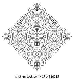 Simple medieval mandala with small decor on white isolated background. Good for coloring book pages.
