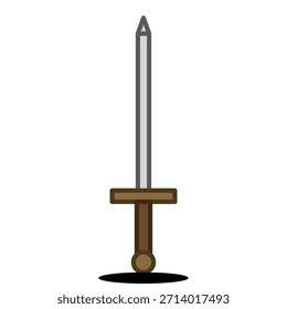 Simple medieval sword with straight blade, flat design illustration, isolated object suitable for historical, fantasy, and game assets.